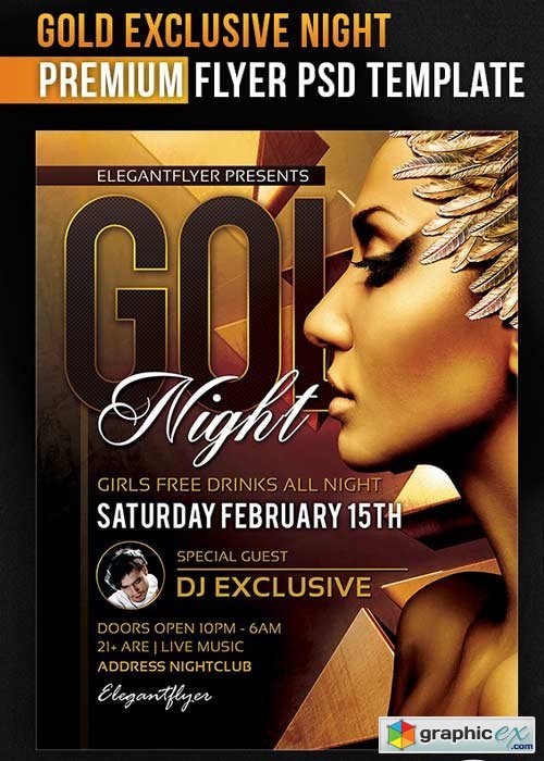 Gold Exclusive Night  Flyer PSD Template + Facebook Cover
