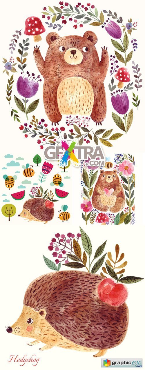 Cute Postcards with Wild Animals Vector