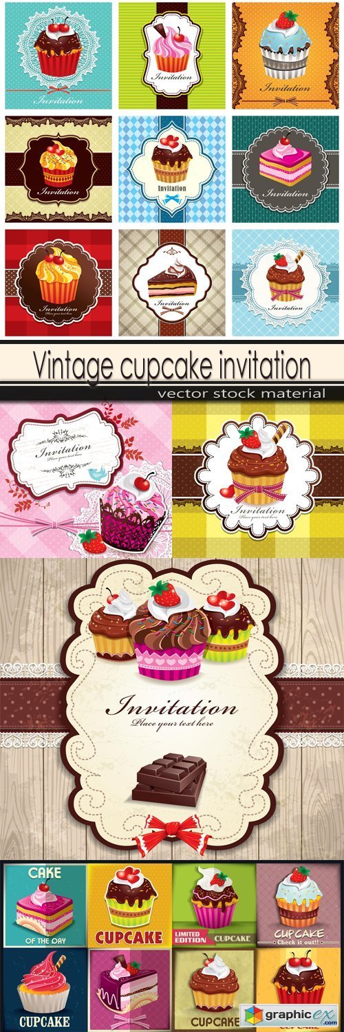 Vintage cupcake invitation