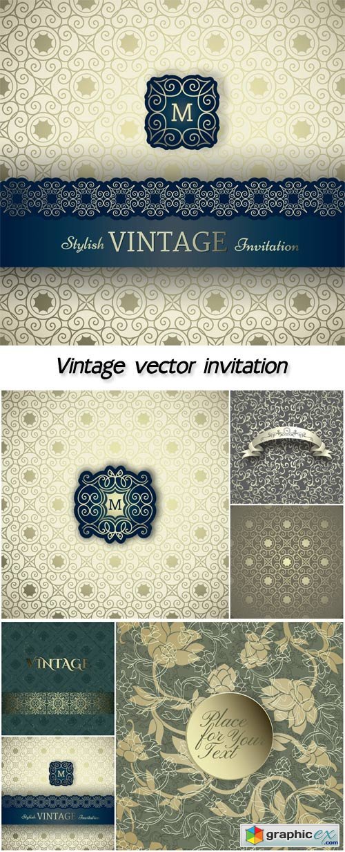 Vintage invitation, vector backgrounds with patterns