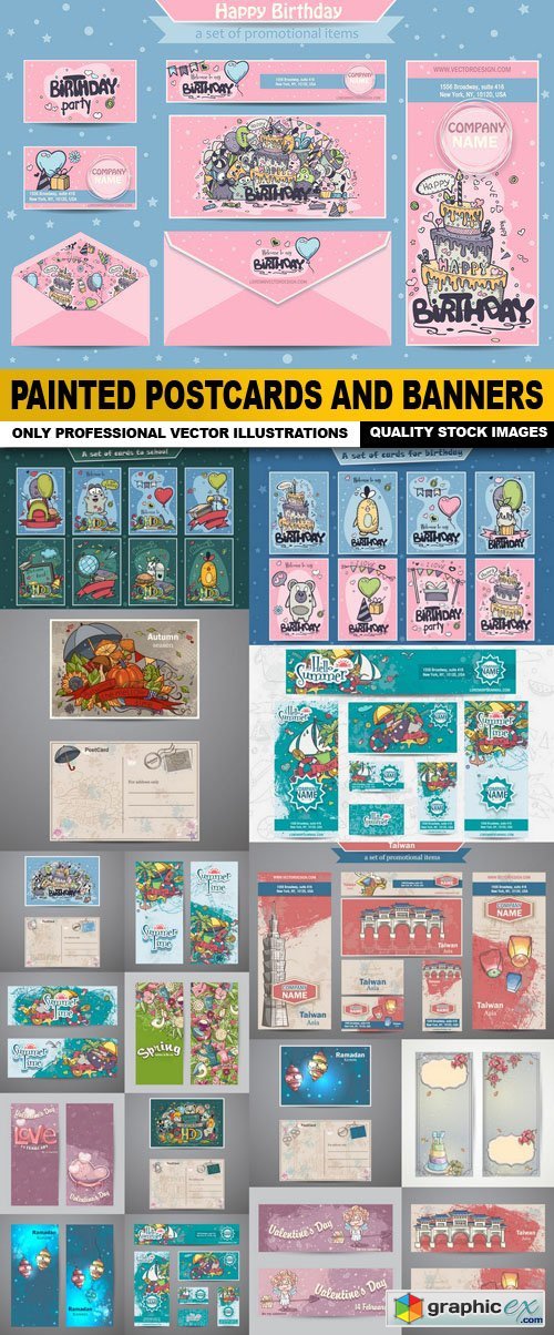 Painted Postcards And Banners - 18 Vector