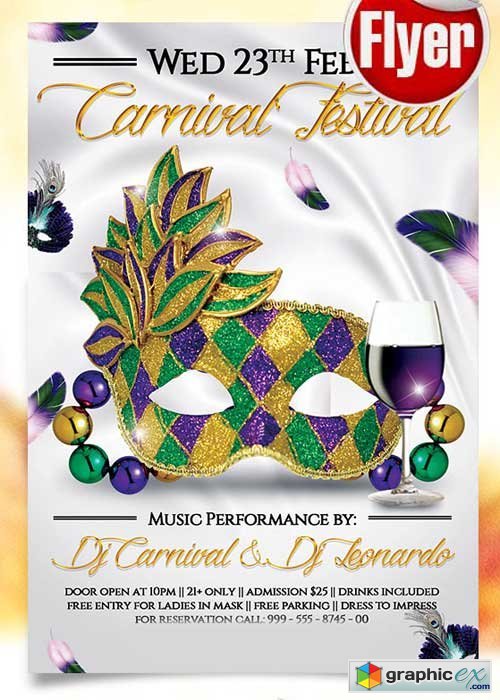  Mardi Gras Carnival Festival Flyer PSD Template + Facebook Cover