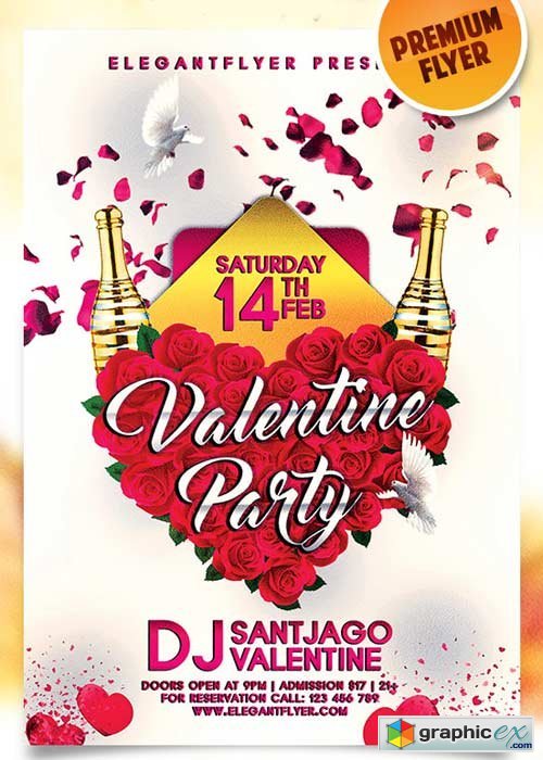  Valentines Party Night Flyer PSD Template + Facebook Cover