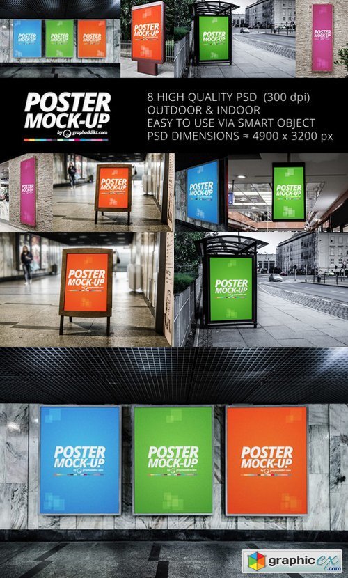 8 Poster mockups indoor & outdoor 