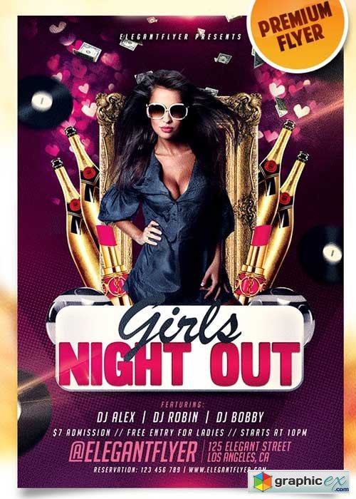  Girls Night Out Flyer PSD Template + Facebook Cover