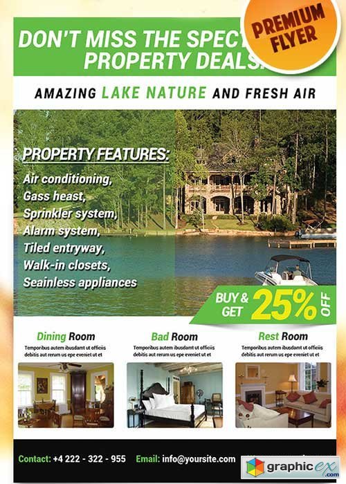  Lakefront Property Flyer PSD Template + Facebook Cover