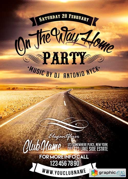  On The Way Home Party PSD Template + Facebook Cover