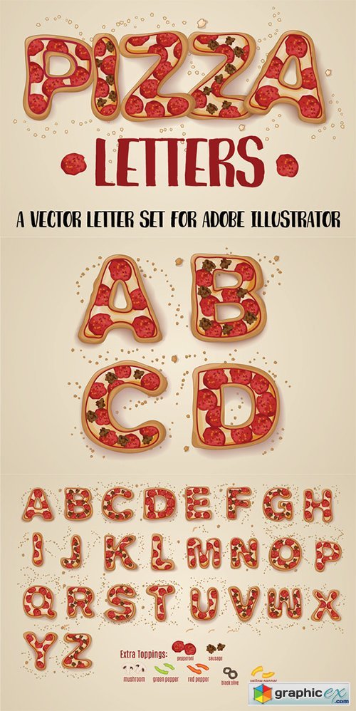 Hand Drawn Pizza Letters 