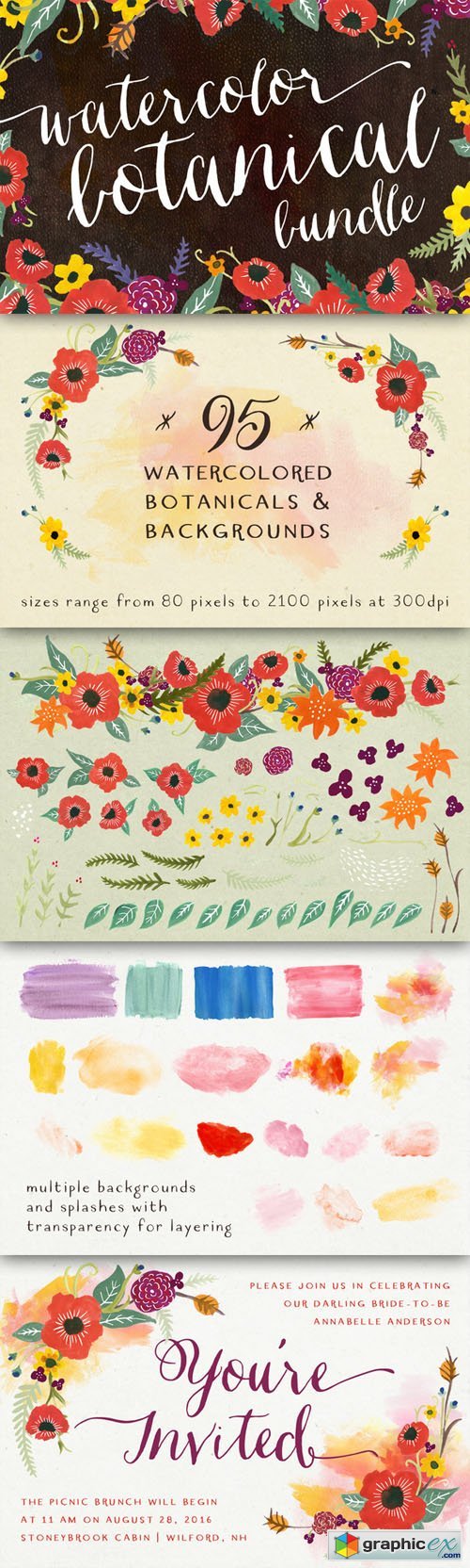 Watercolor Botanical Graphic Bundle