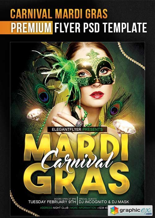  Carnival Mardi Gras Flyer PSD Template + Facebook Cover