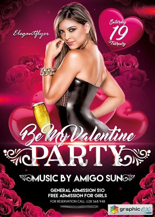  Be My Valentine Party V02 Flyer PSD Template + Facebook Cover