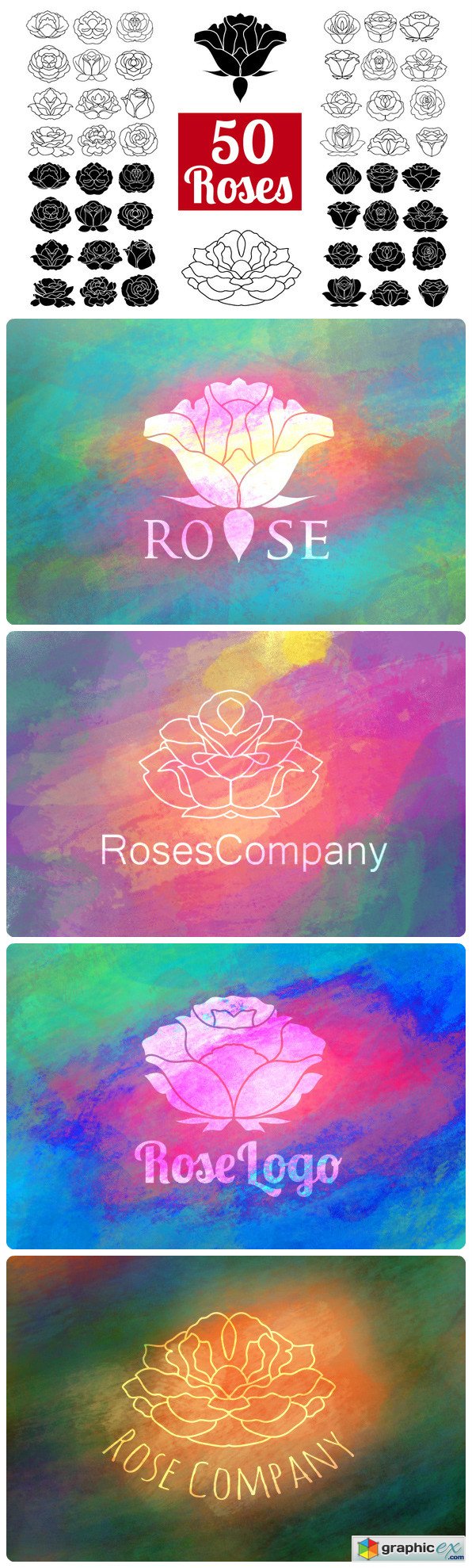 50 Rose Flowers Logo Bundle