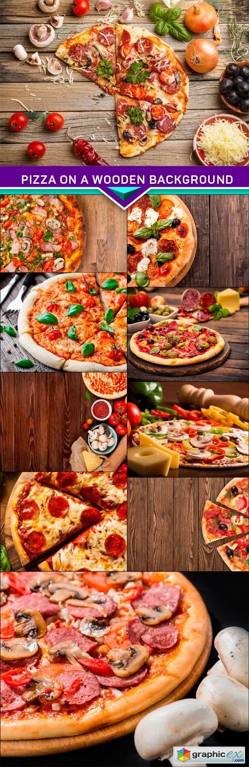 Pizza on a wooden background 10x JPEG