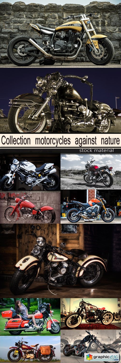 Collection motorcycles against nature