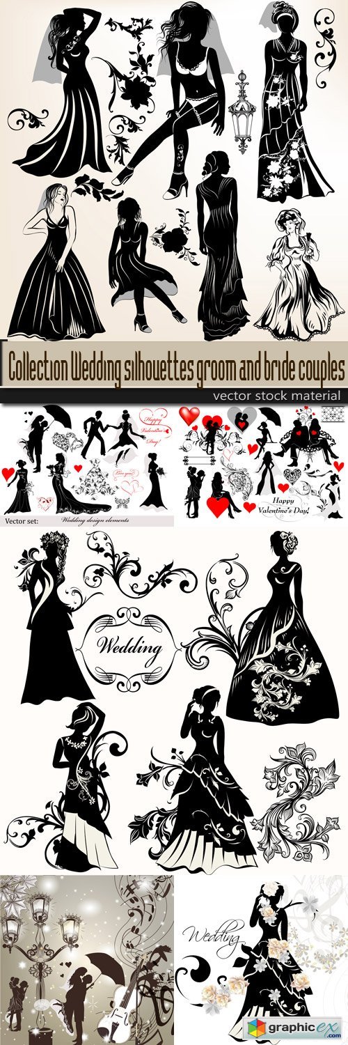 Collection Wedding silhouettes groom and bride couples