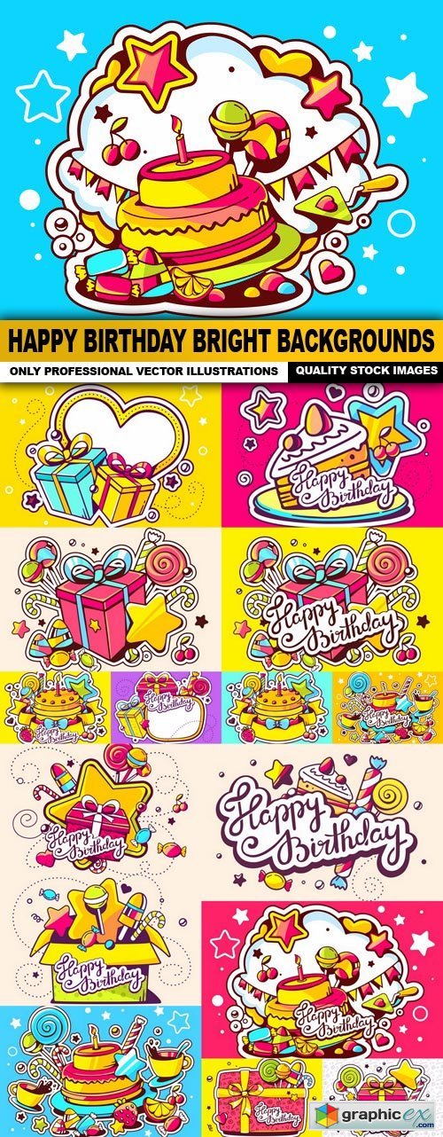 Happy Birthday Bright Backgrounds - 20 Vector