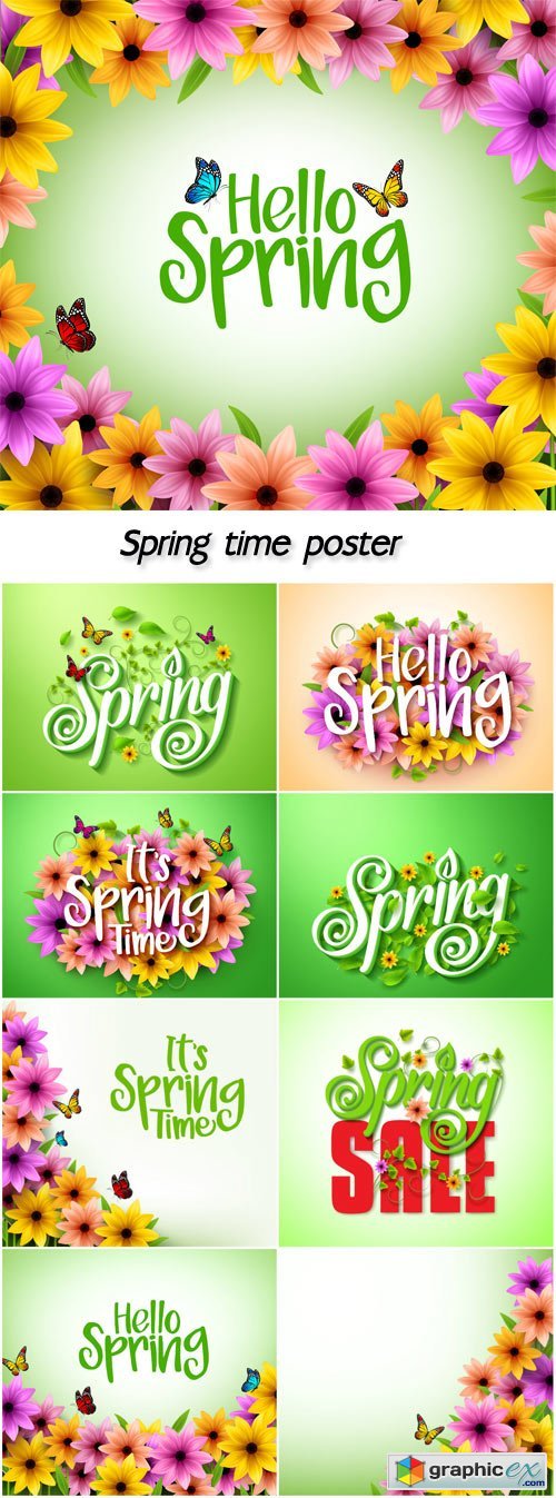 Spring time poster design in realistic 3D colorful vector