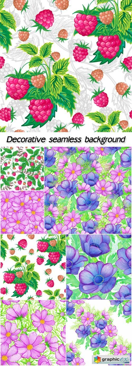  Watercolor decorative seamless background with a composition and flowers