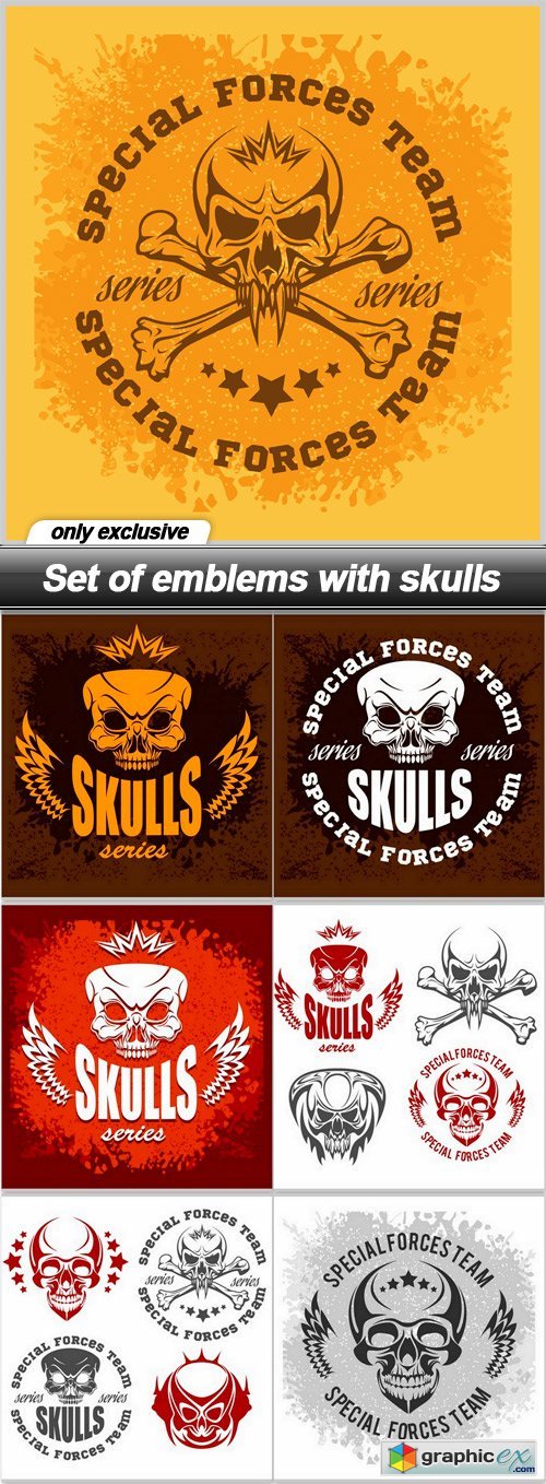 Set of emblems with skulls - 7 EPS