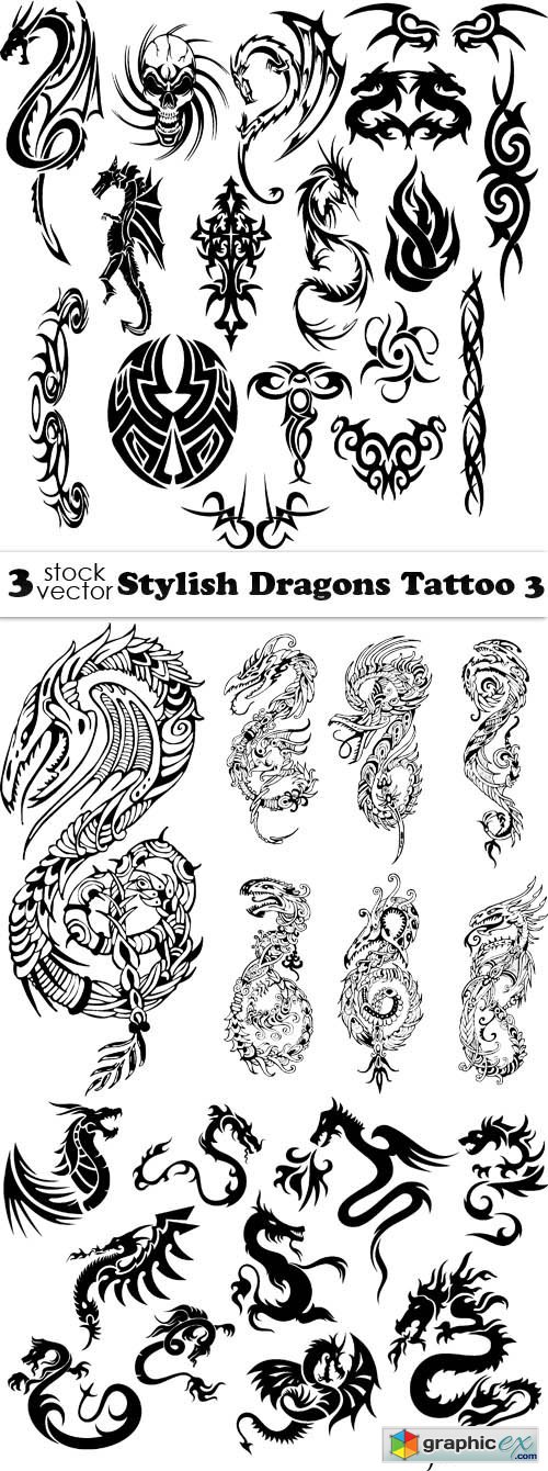 Vectors - Stylish Dragons Tattoo 3
