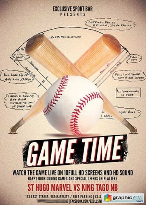  Baseball Game Premium Flyer Template + Facebook Cover