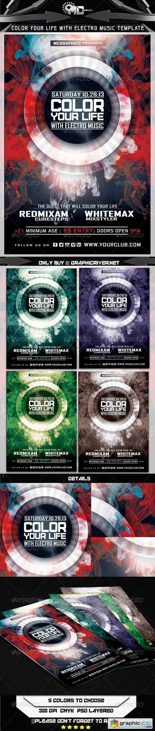Color Your Life With Electro Music Flyer Template