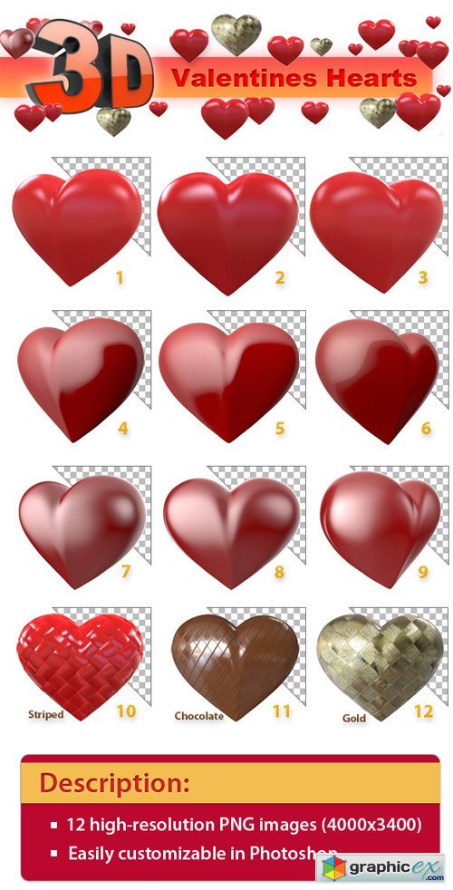 Transparent 3d Hearts