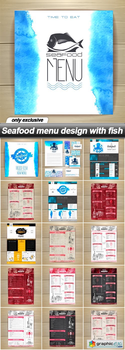 Seafood menu design with fish - 16 EPS