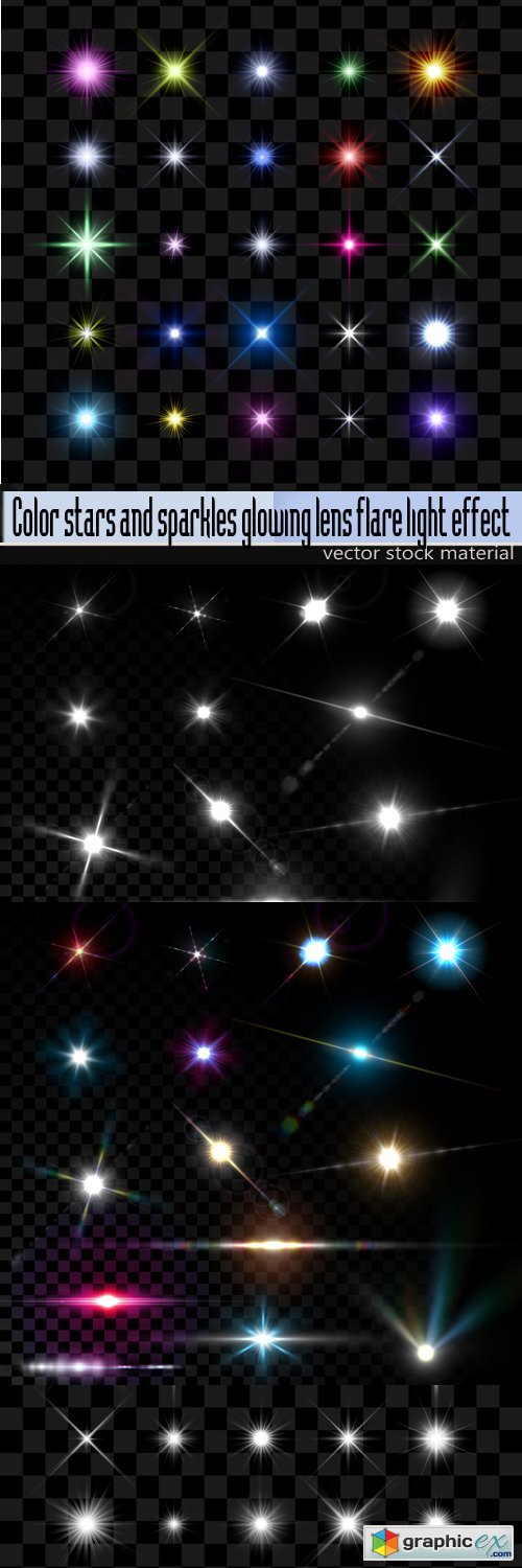 Color stars and sparkles glowing lens flare light effect