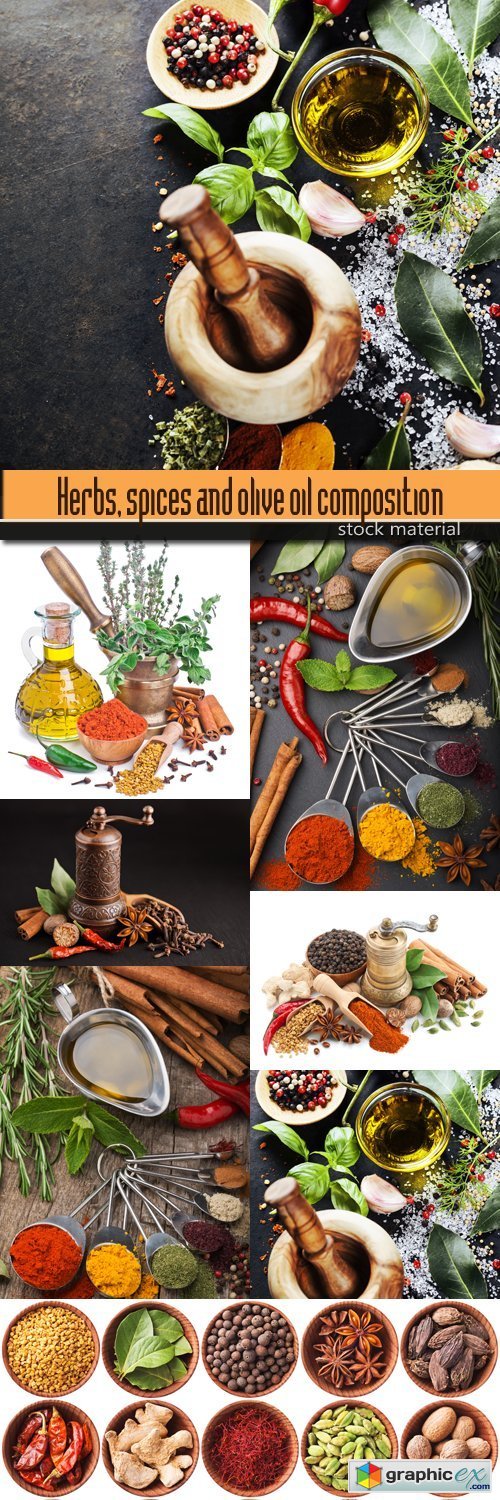 Herbs, spices and olive oil composition
