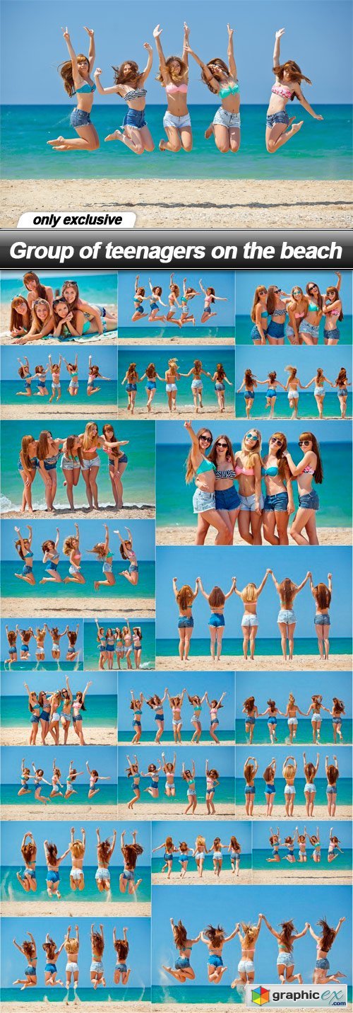 Group of teenagers on the beach - 23 UHQ JPEG
