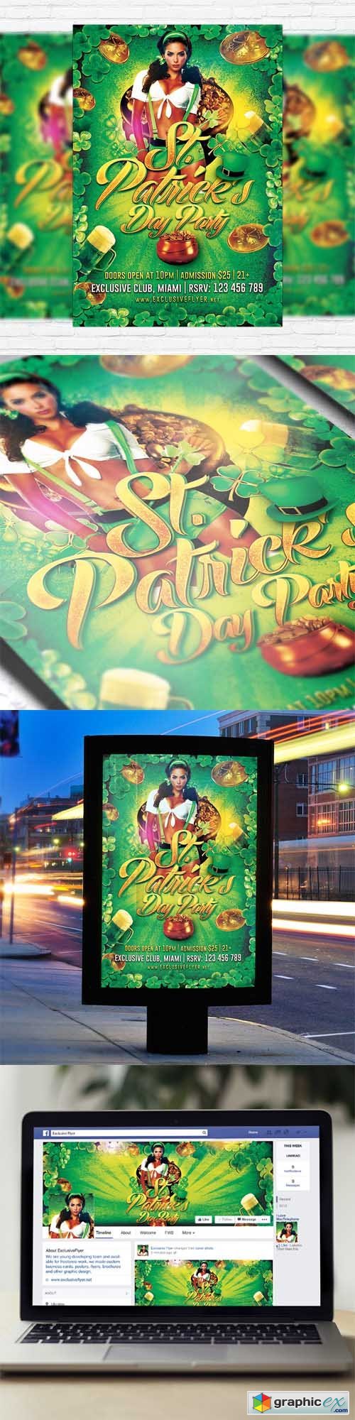 St. Patricks Day Party - Flyer Template + Facebook Cover