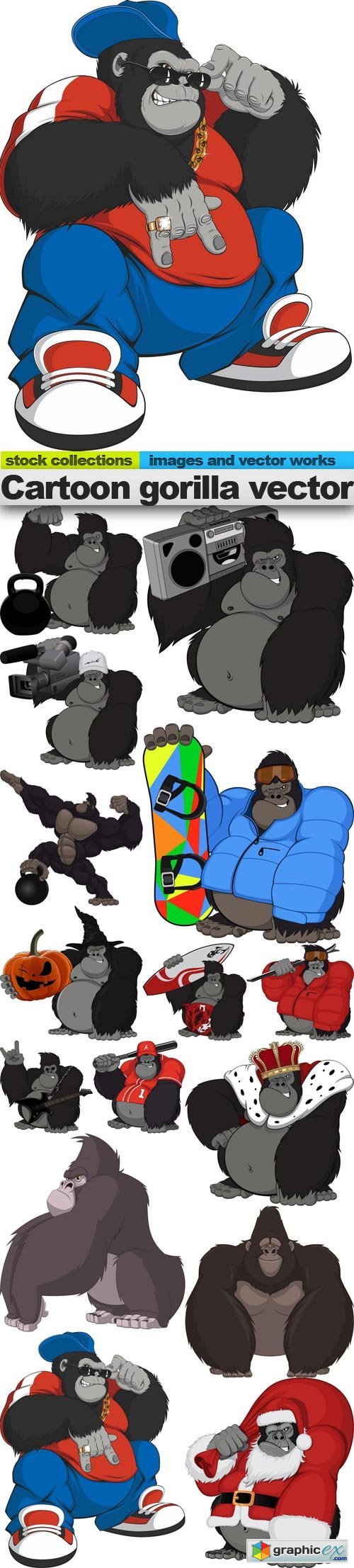 Cartoon gorilla vector, 15 x EPS