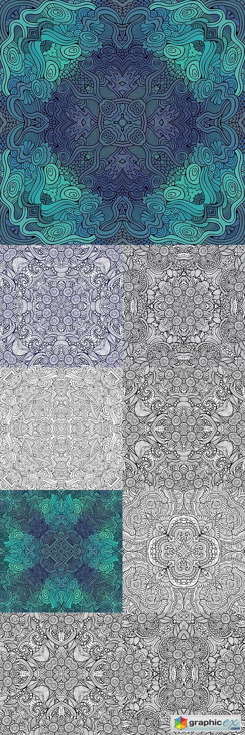 Abstract Vector Decorative Ethnic Hand Drawn Sketchy Contour Patterns