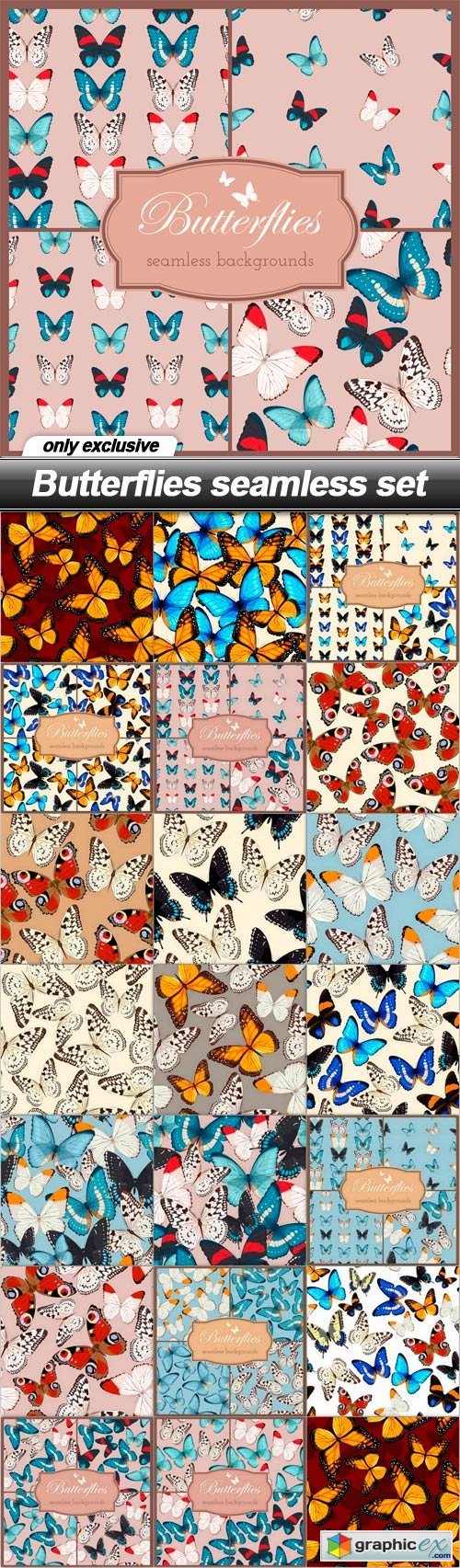 Butterflies seamless set - 20 EPS