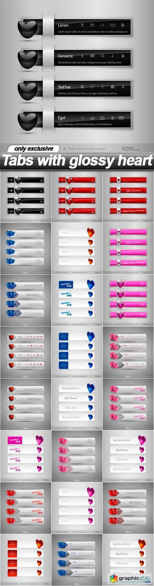 Tabs with glossy heart - 25 EPS