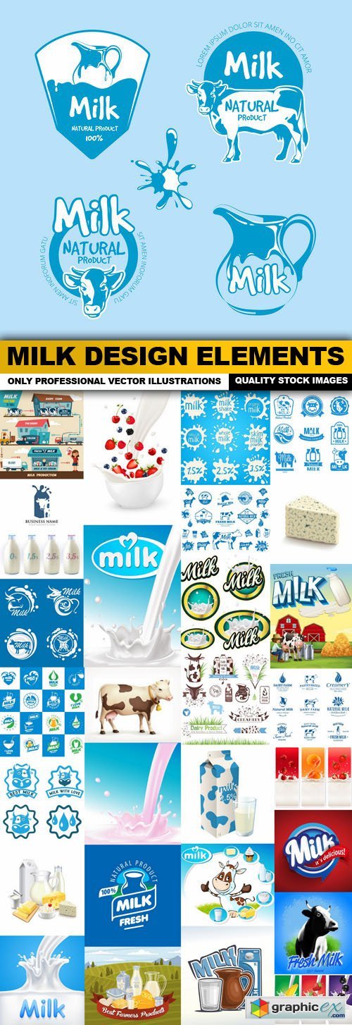 Milk Design Elements - 30 Vector