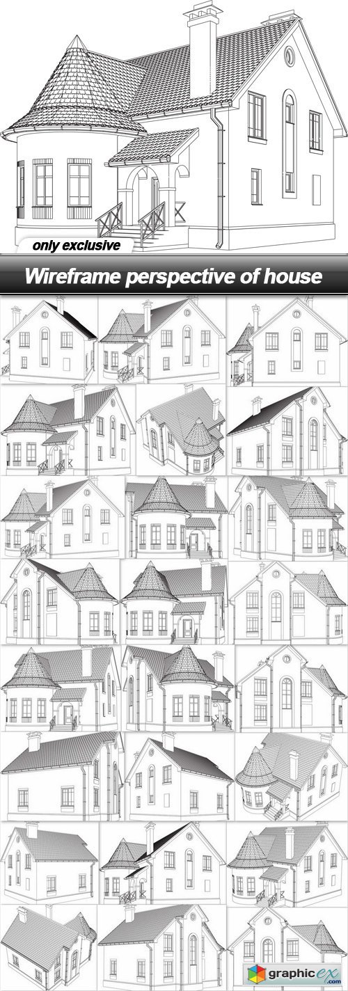 Wireframe perspective of house - 24 EPS
