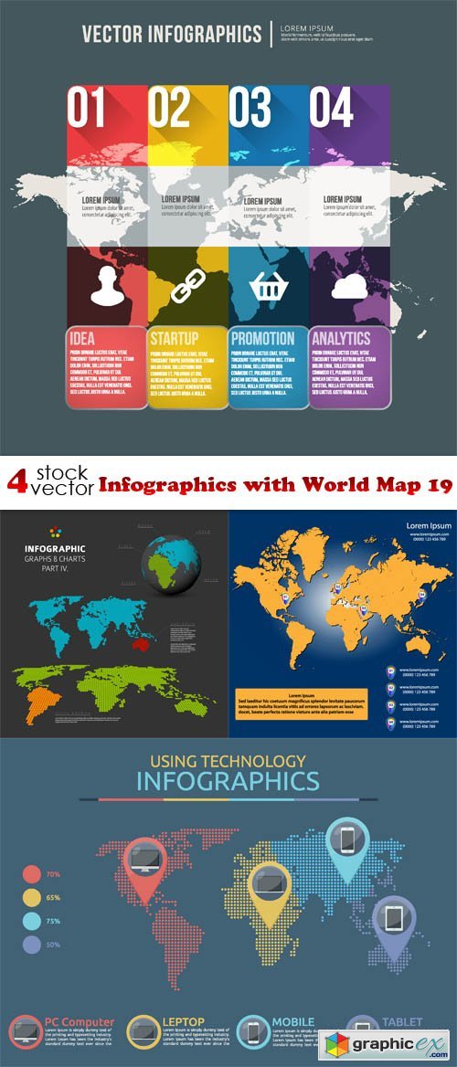 Vectors - Infographics with World Map 19