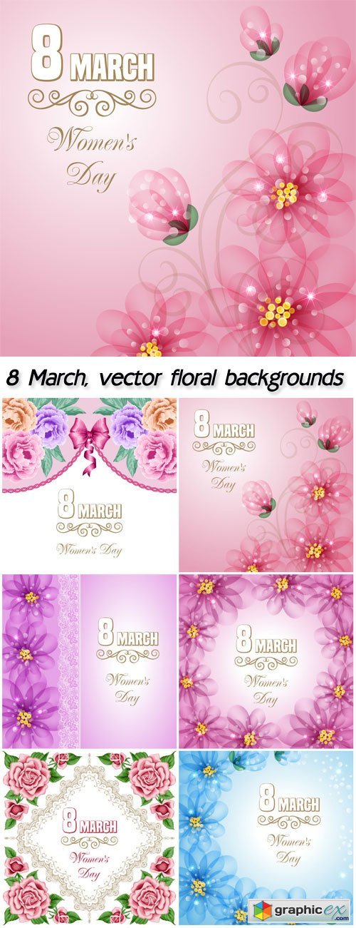 8 March, vector floral backgrounds