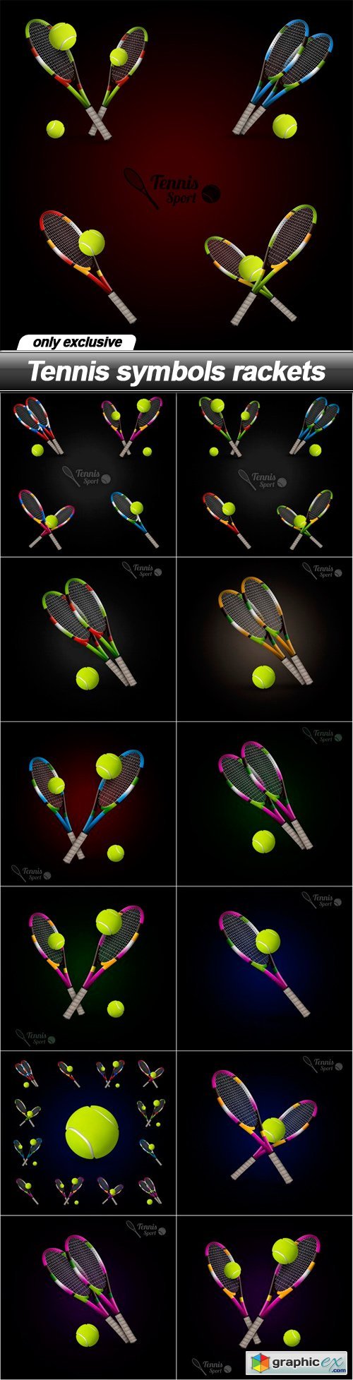 Tennis symbols rackets - 13 EPS