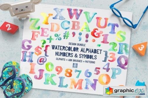 Watercolor Alphabets Numbers