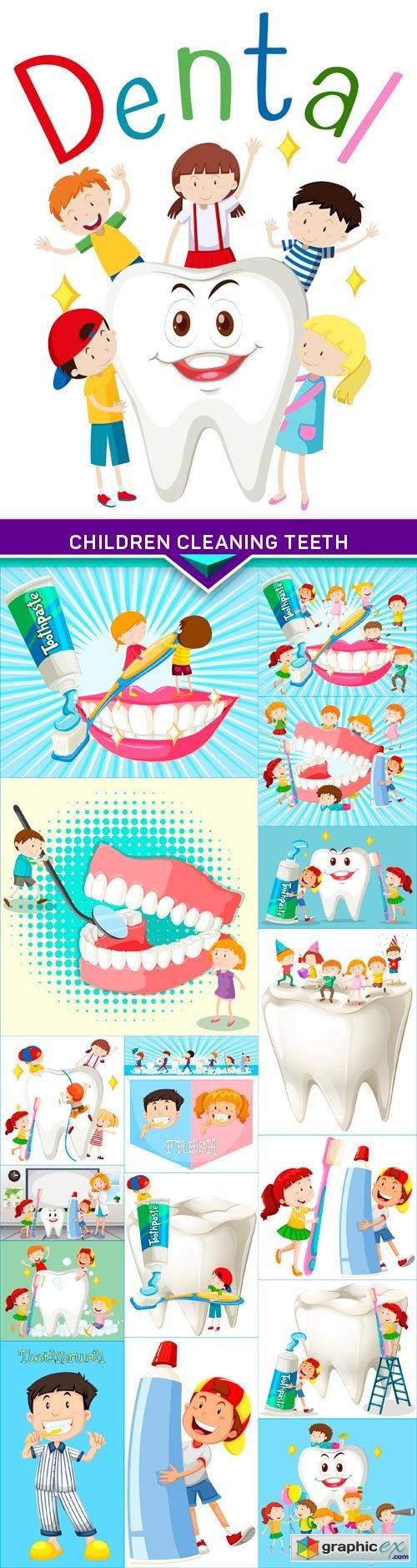 Children cleaning teeth with toothbrush 18x JPEG