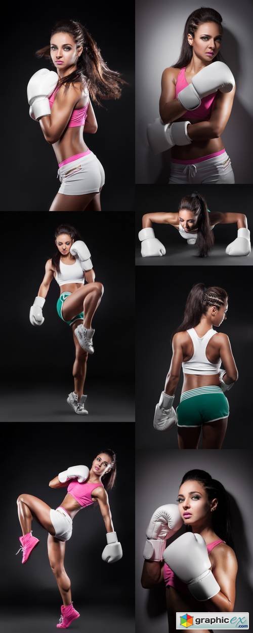 Beautiful Sexy Boxer Girl Dressed in Gloves
