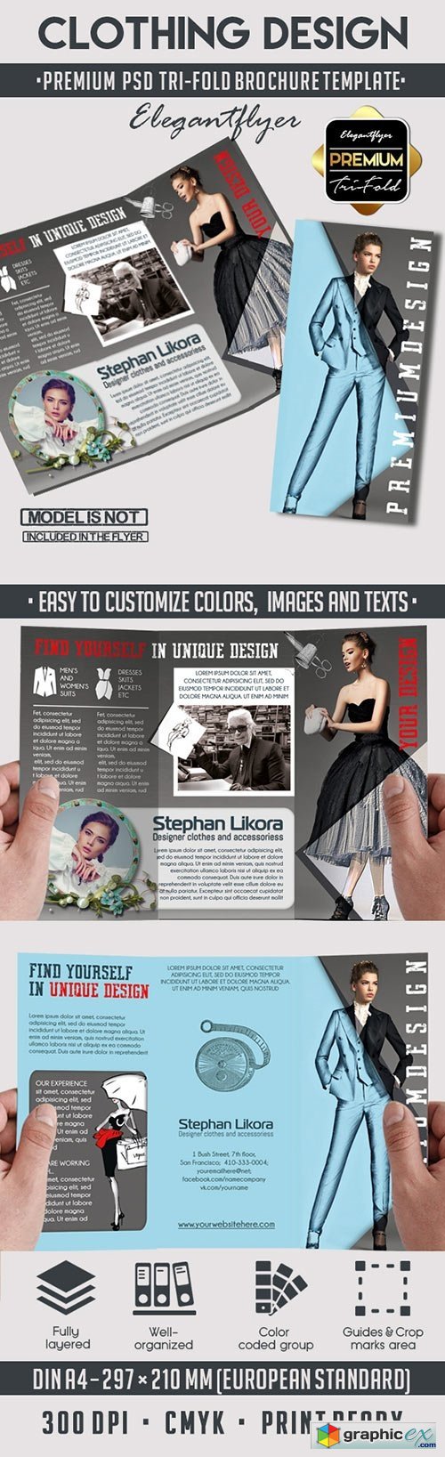 Clothing Design Tri-Fold PSD Brochure Template
