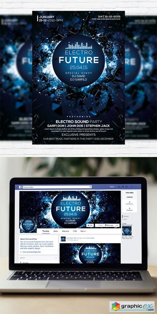 Electro Future Vol.3 - Flyer Template + Facebook Cover