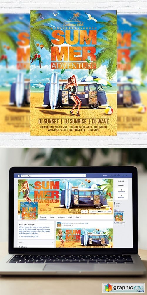 Summer Adventure - Flyer Template + Facebook Cover