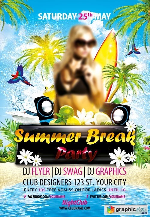 Summer Break Party Flyer PSD Template