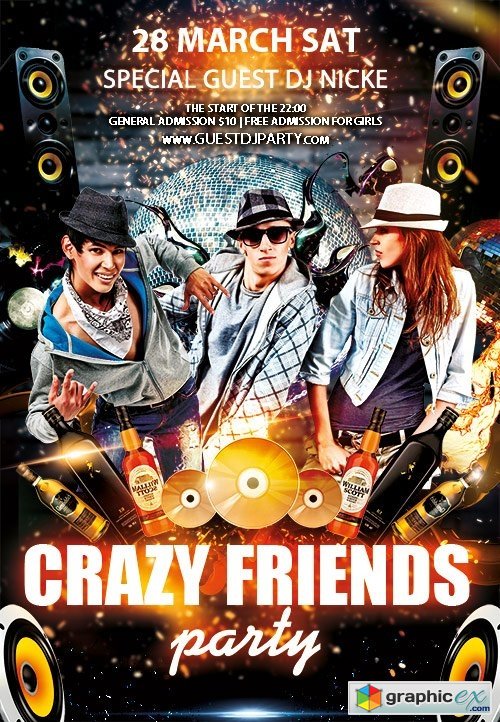Crazy friends party Flyer PSD Template