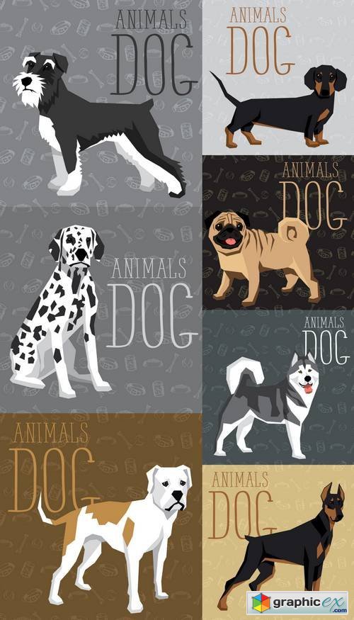 Vector Geometric Dogs Collection with Seamless Background